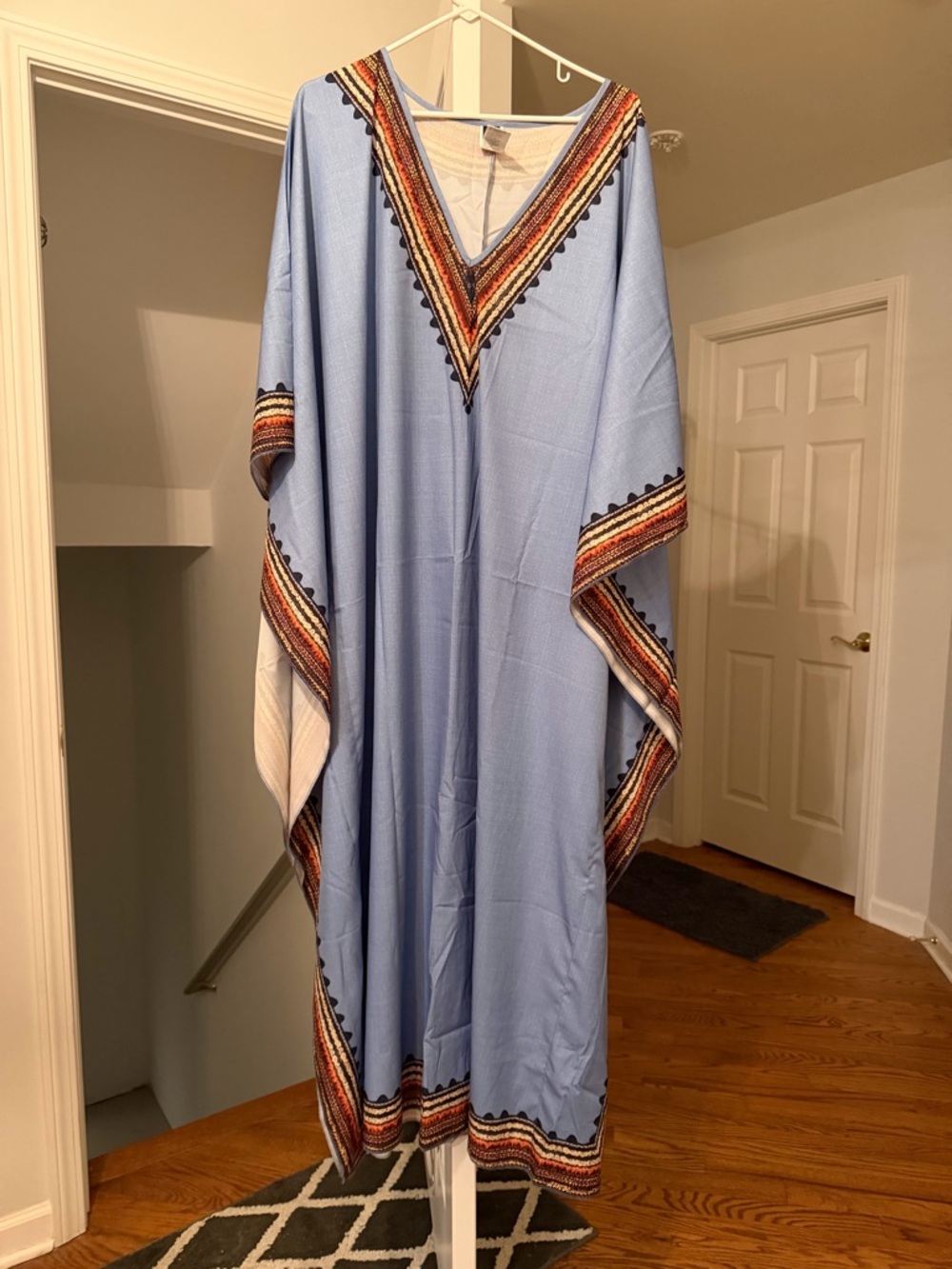 SHEIN Light Blue V-Neck Embroidered Maxi Caftan